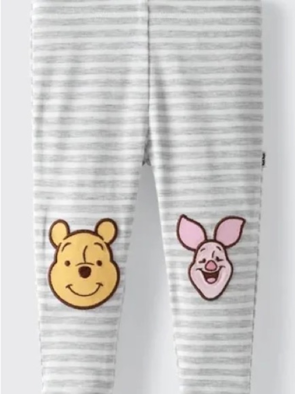 Little Sleepies Grey Striped Leggings with Yellow Pooh & Pink Piglet Knees